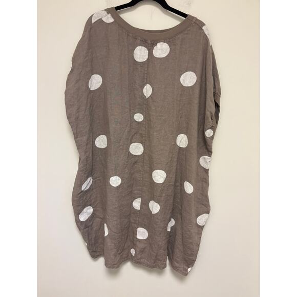 Miss Rose Sister Violet Rosabella 100% Linen T-shirt Dress Mocha Polka Dot - Picture 2 of 6